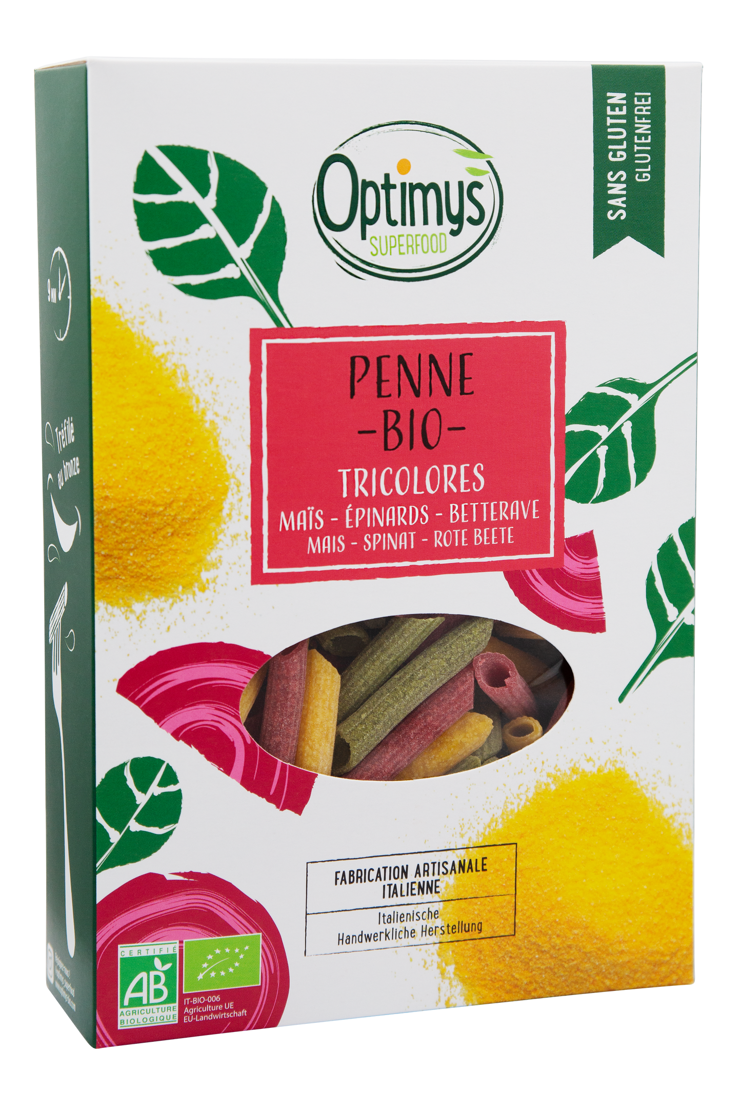 Penne de maïs tricolores Bio