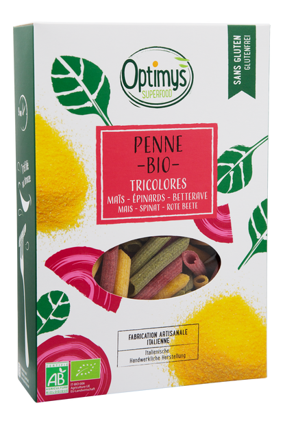 Penne de maïs tricolores Bio