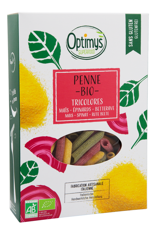 Penne de maïs tricolores Bio